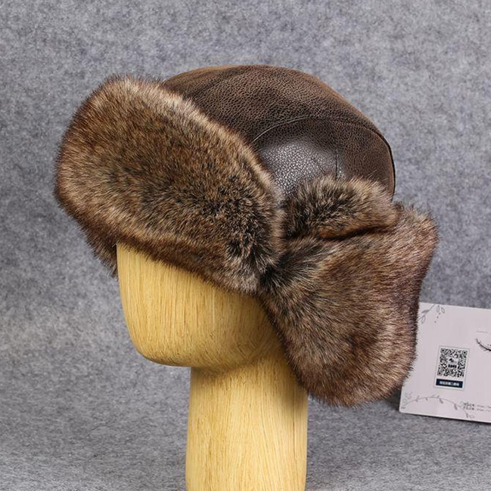Leather Trapper Hat Russian Hat Men Women, Warm Winter Hat